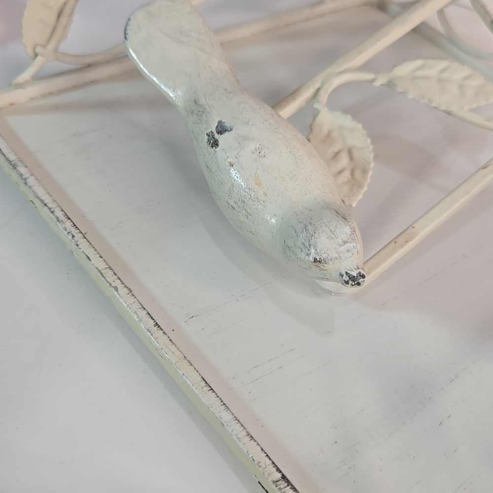 Shabby Chic Cottage Cream/Off White Metal Napkin Holder with Bird Vine Design - Picture 10 of 11